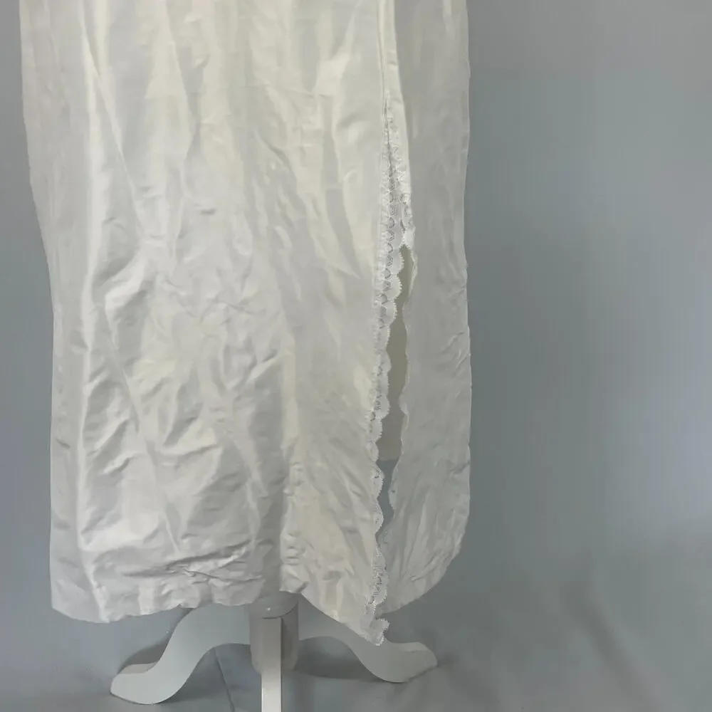 Vintage Lorraine Half Slip Size Small White Silky Shiny Long Maxi Side Slit 70s